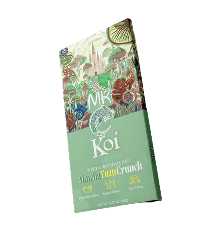 MK x Koi Matcha Yuzu Crunch collaboration intense matcha mushroom chocolate bar